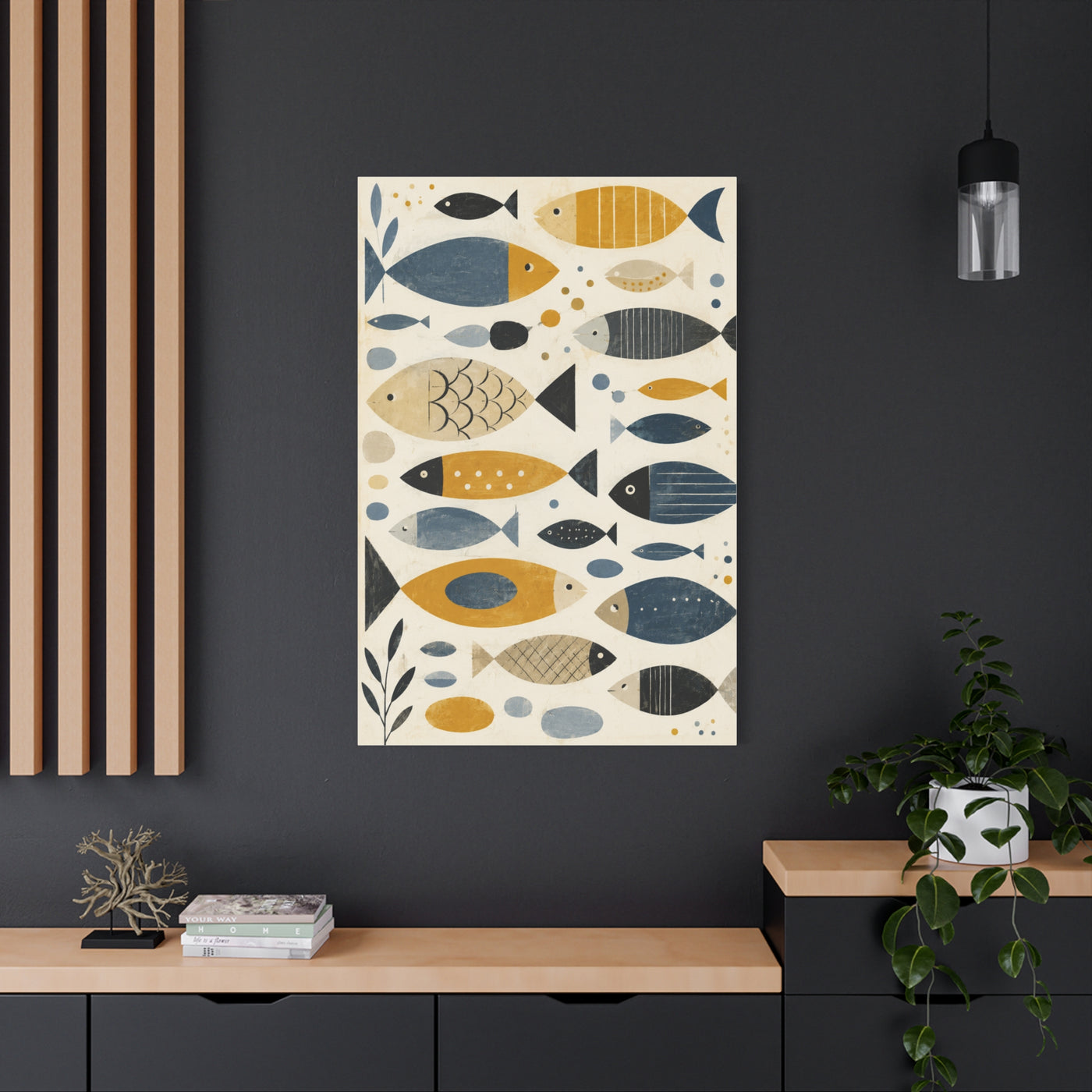 Scandinavian Abstract Fish Pattern Composition Wall Art & Canvas Print