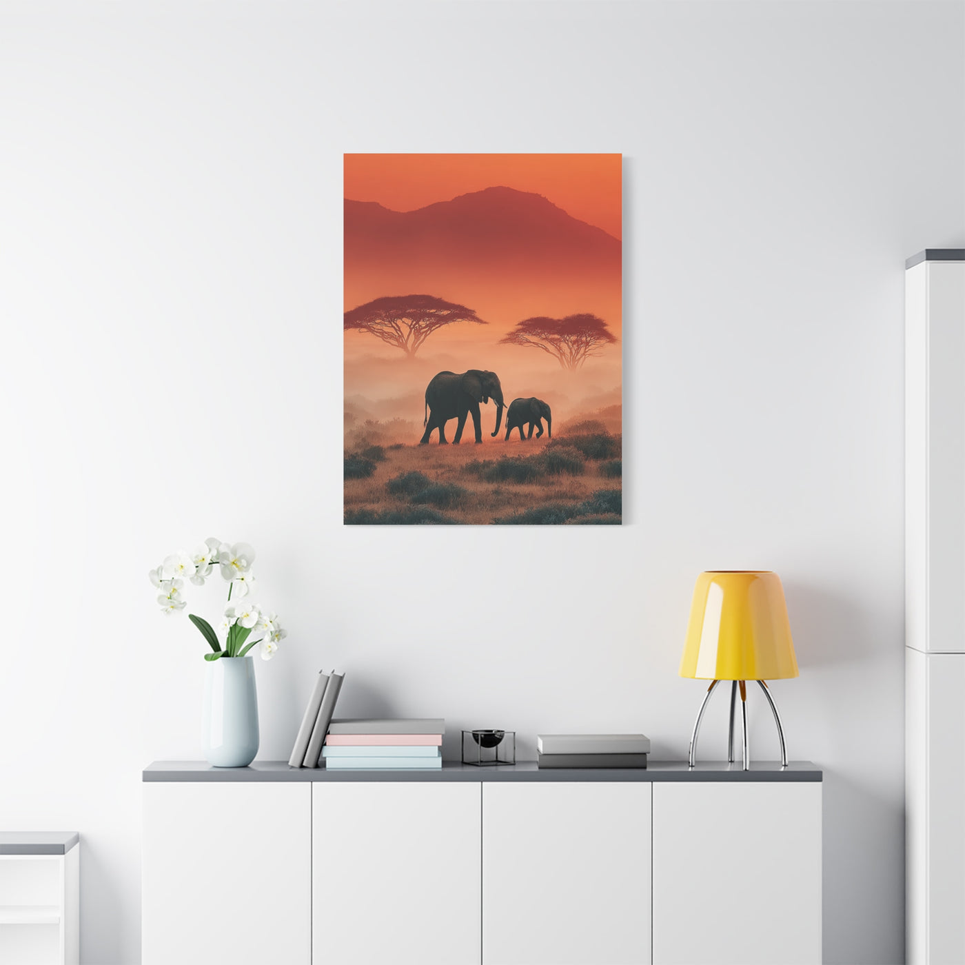 Mother and Calf Savanna Sunrise Wall Art & Canvas Print