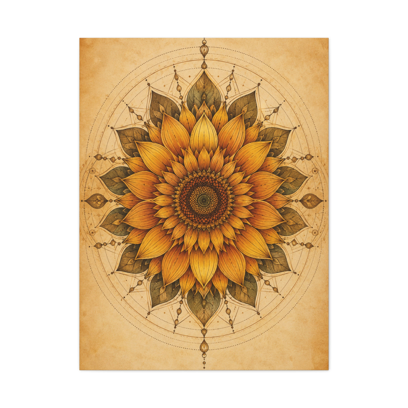 Sacred Sunflower Mandala Wall Art & Canvas Print