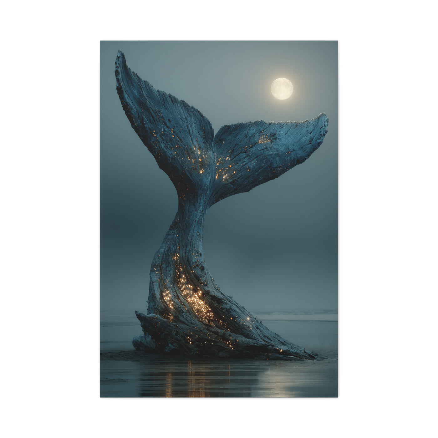 Moonlit Driftwood Whale Tail Wall Art & Canvas Print