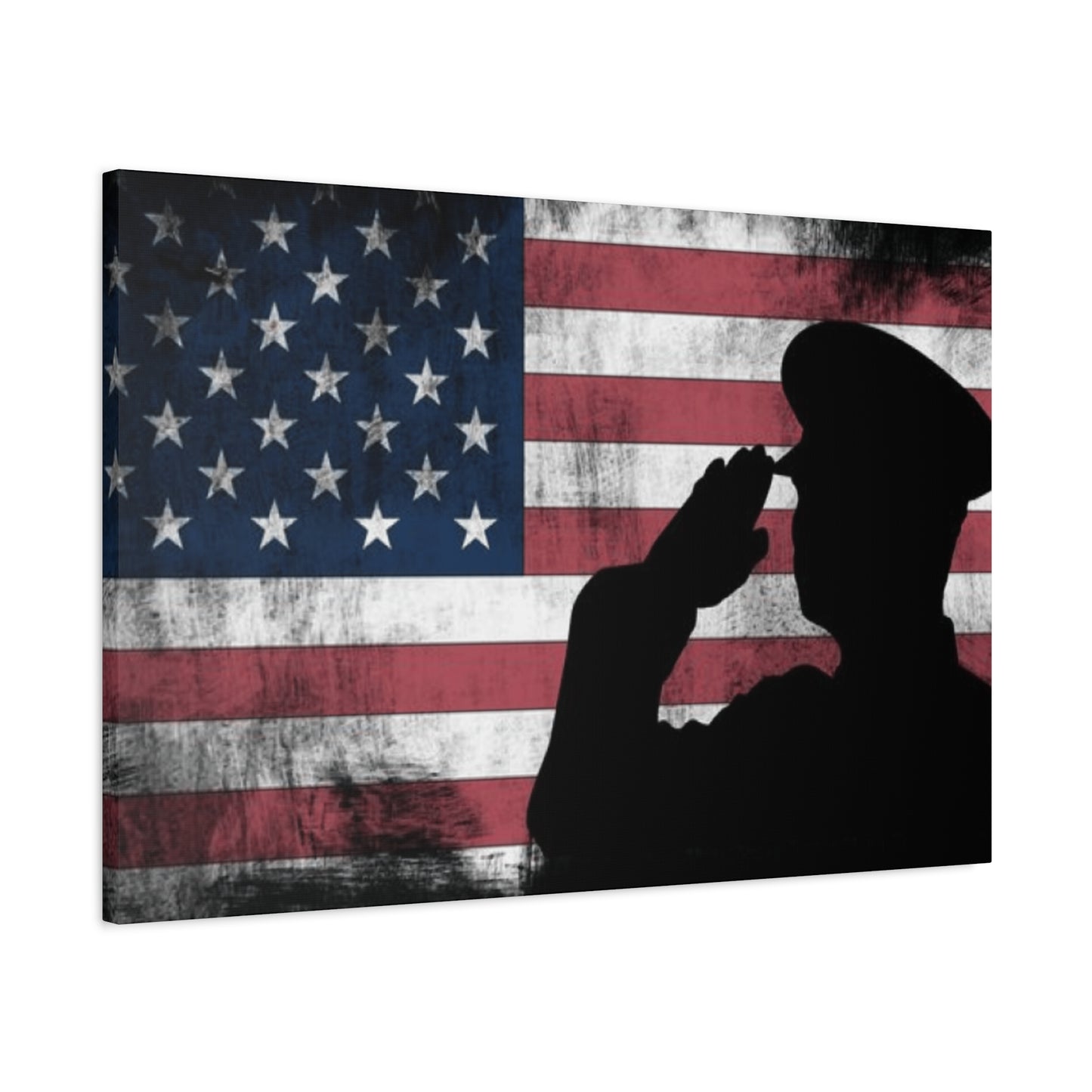 Soldier Salute to American Flag Art & Canvas Prints