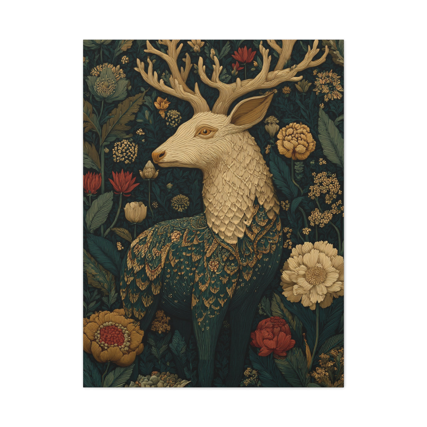 Ornamental Folk Deer Woodland Wall Art & Canvas Print