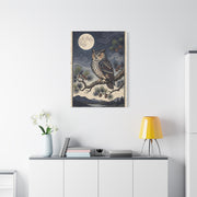 Vintage Moonlit Owl Woodblock Wall Art & Canvas Print