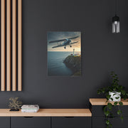 Coastal Biplane Over Lighthouse Horizon Wall Art & Canvas Prints