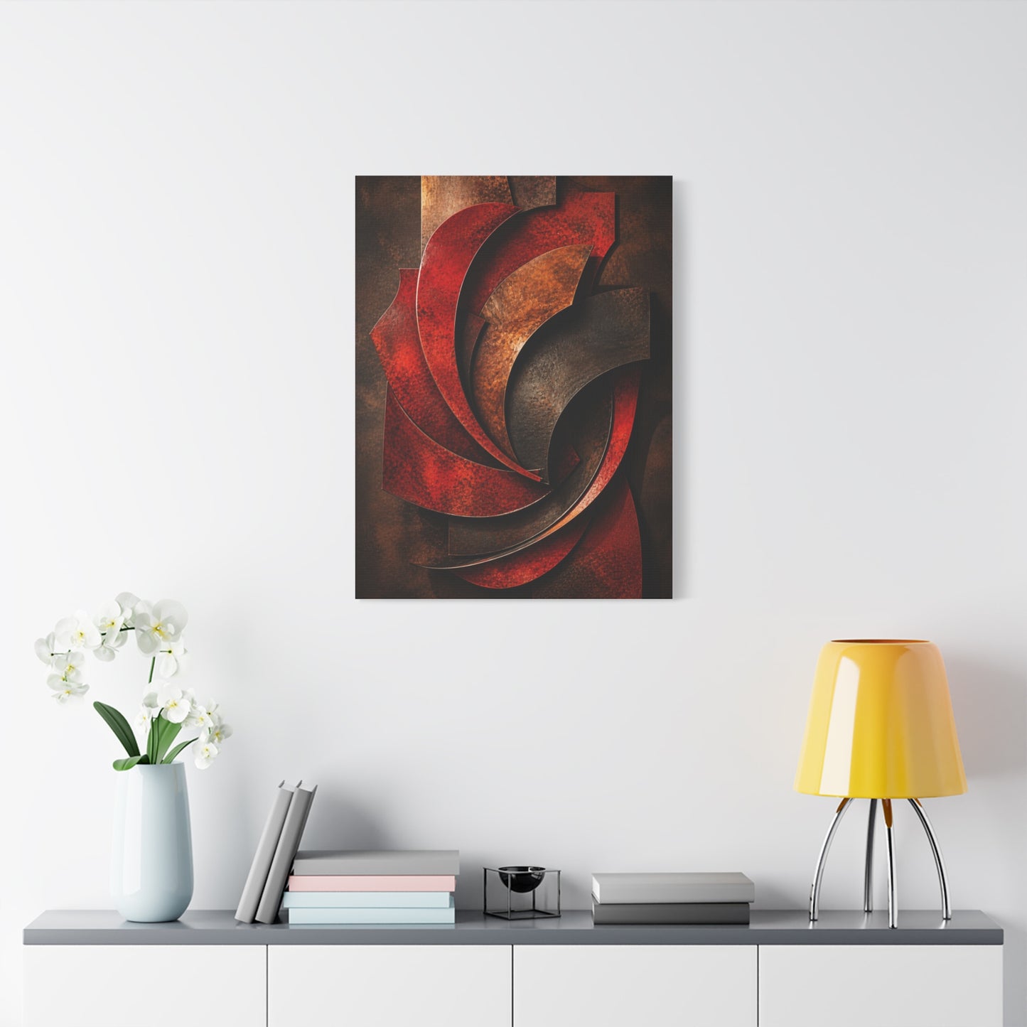 Sculptural Red Metal Wave Composition Wall Art & Canvas Print