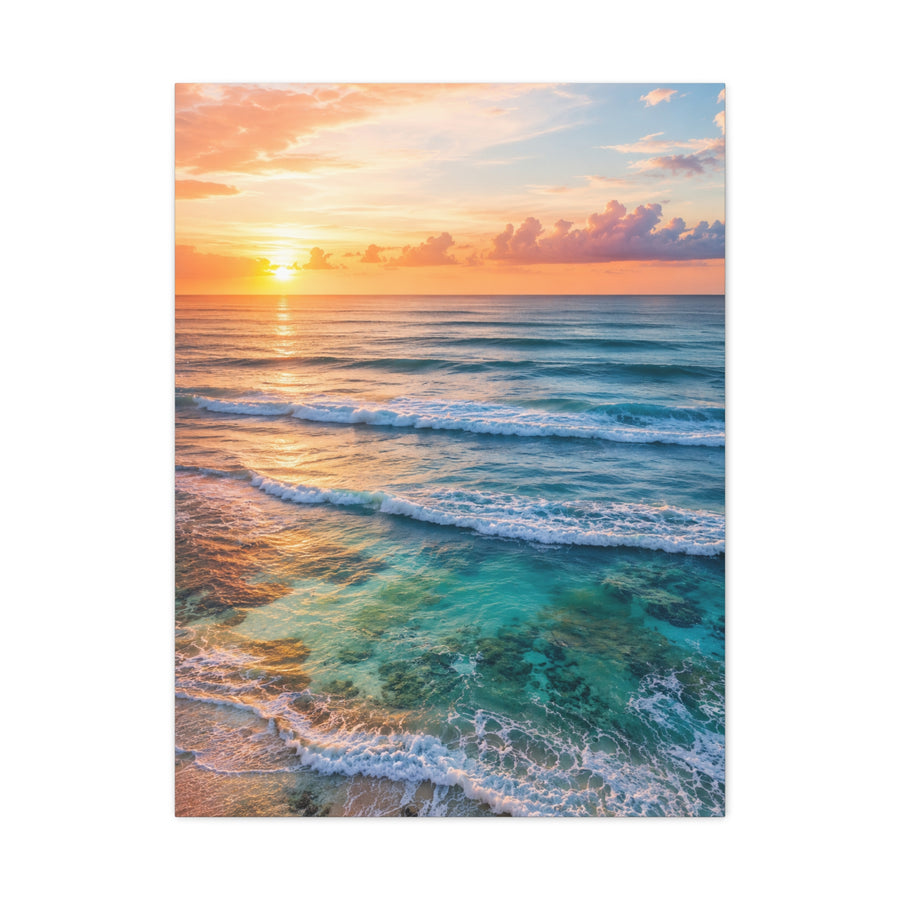 Golden Sunrise Ocean Horizon Scene Wall Art & Canvas Print