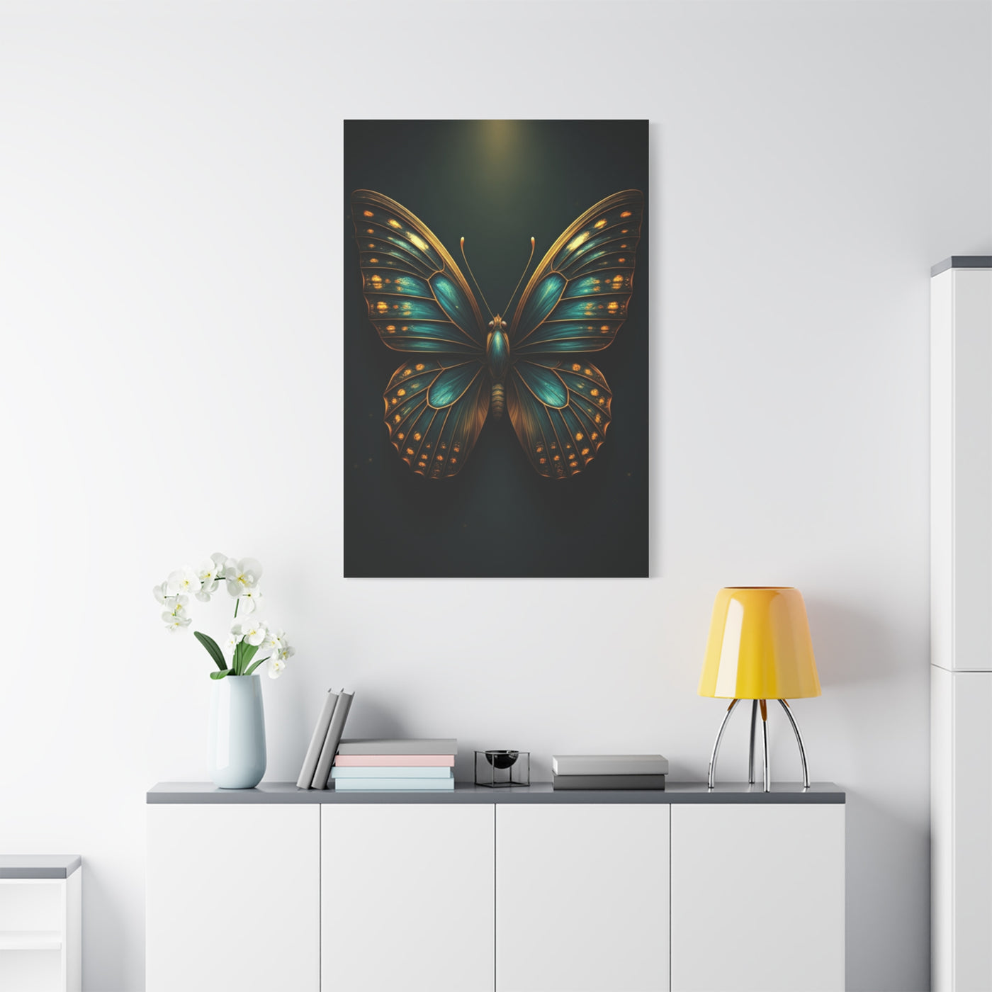 Emerald Gold Butterfly Symmetry Portrait Wall Art & Canvas Prints