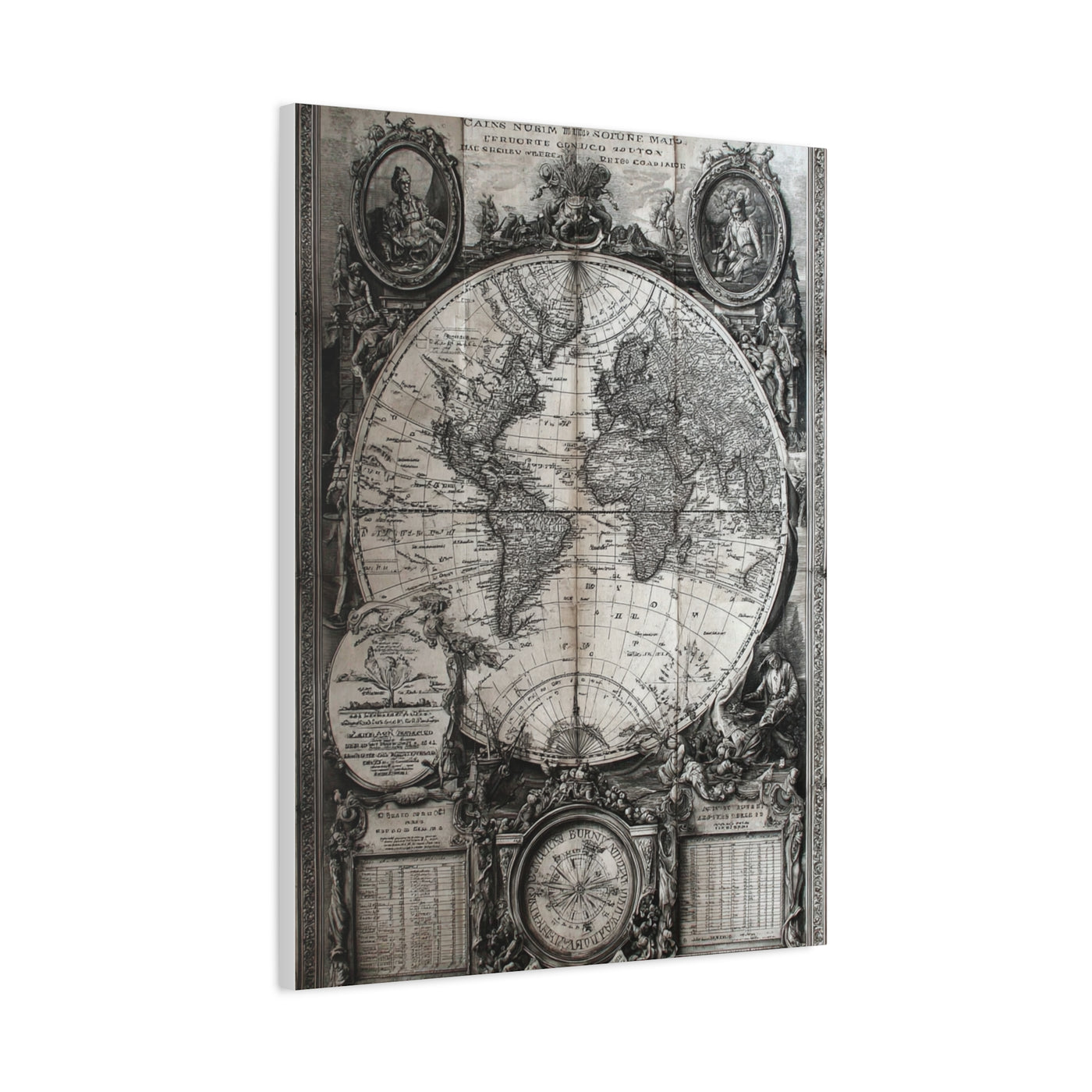 Antique World Map Engraving Wall Art & Canvas Print