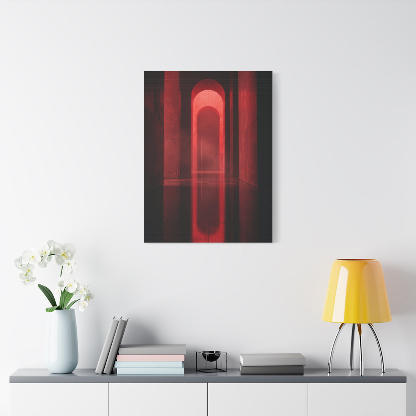 Minimal Crimson Architectural Corridor Wall Art & Canvas Print