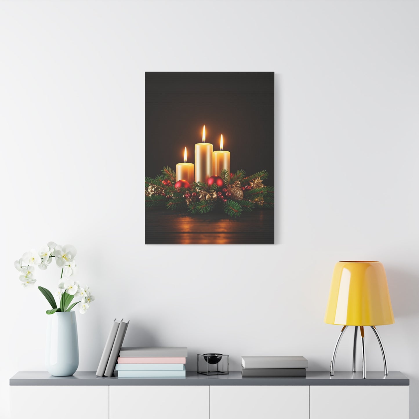 Christmas Candlelight Evergreen Centerpiece Wall Art & Canvas Print