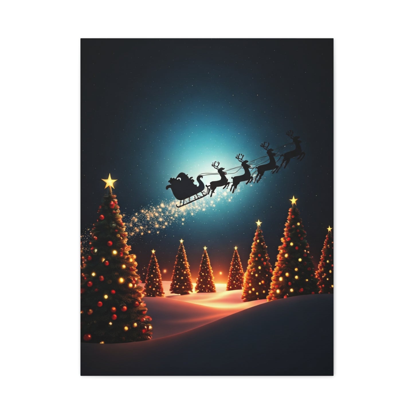 Santa Sleigh Midnight Flight Wall Art & Canvas Print