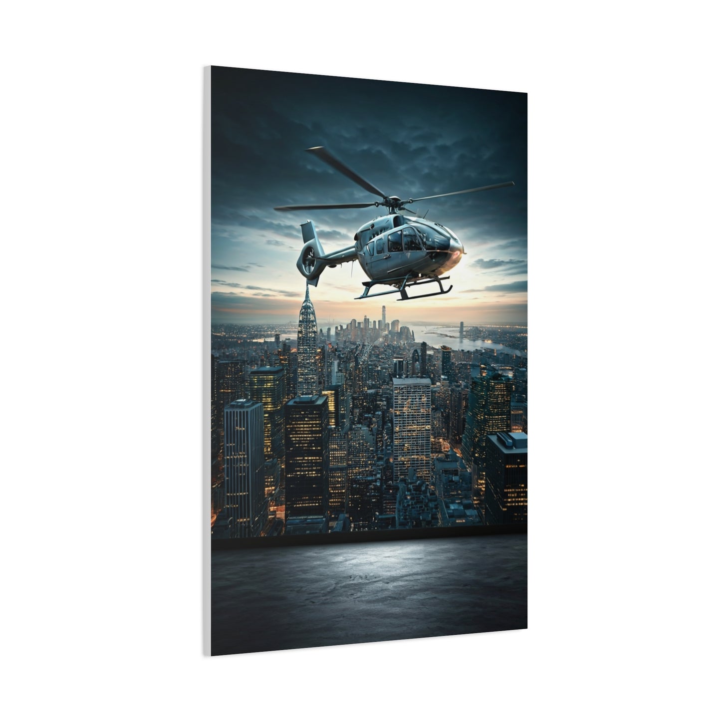 City Skyline Helicopter Patrol Wall Art & Canvas Prints