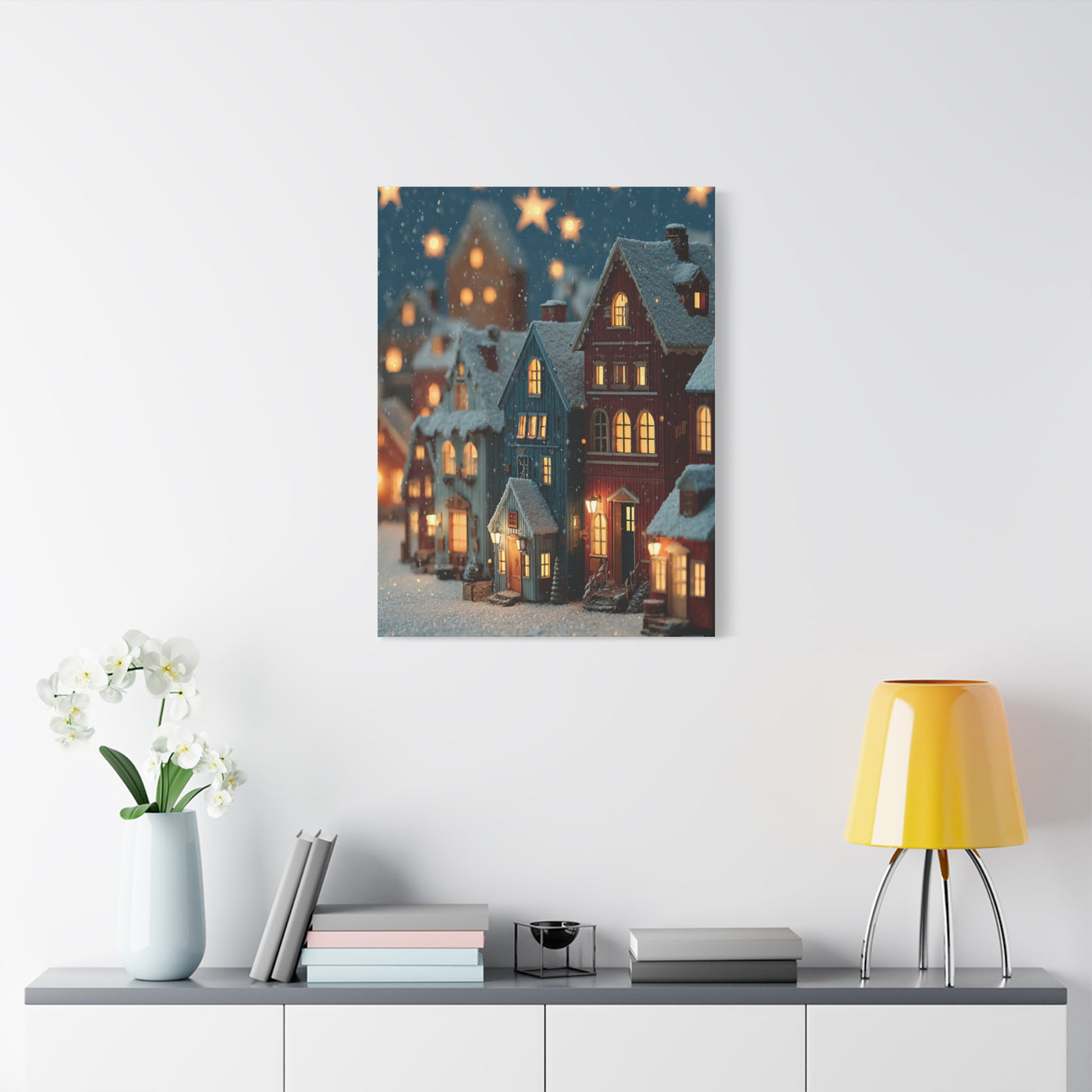 Nordic Winter Village Folk Scene Wall Art & Canvas Print
