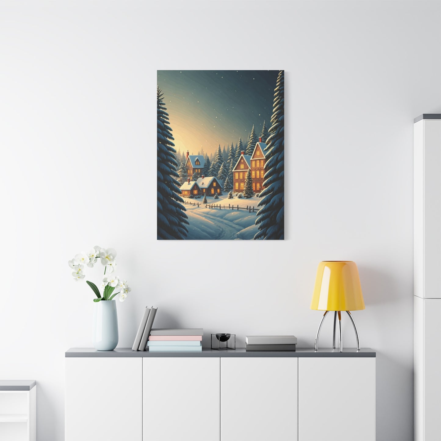 Snowy Christmas Village Under Winter Stars Wall Art & Canvas Print