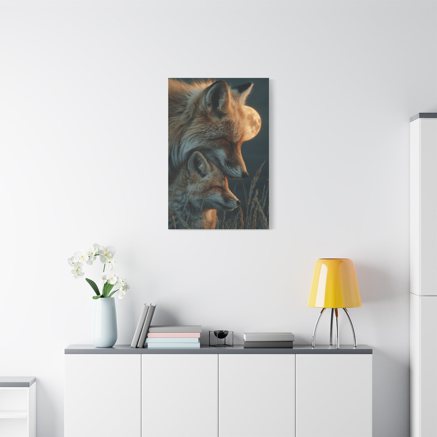 Mother and Cub Moonlit Fox Portrait Wall Art & Canvas Print