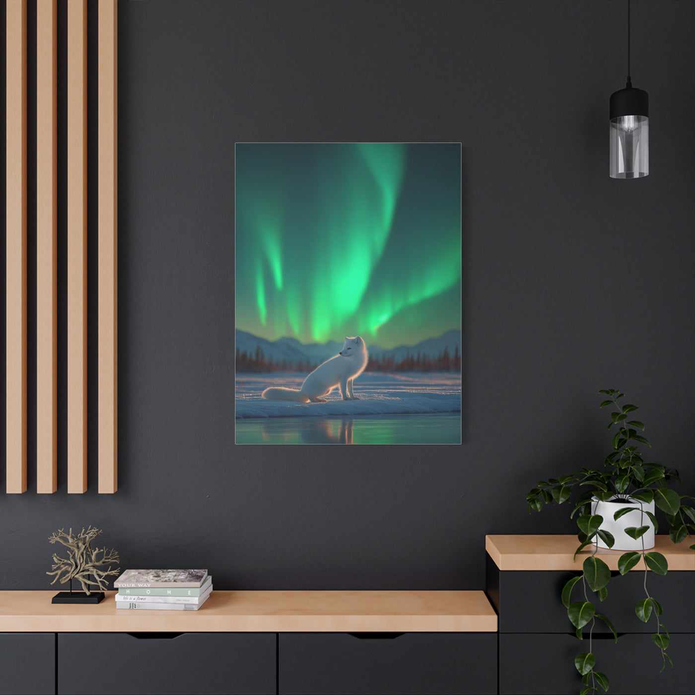 Arctic Fox Aurora Night Wall Art & Canvas Print