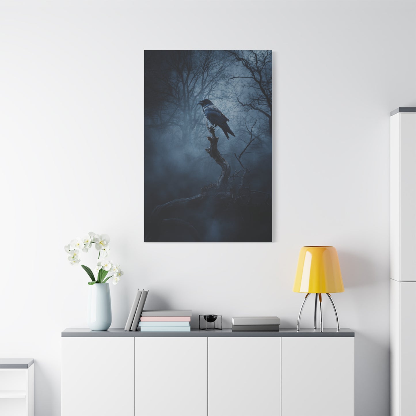 Solitary Raven on Twisted Branch Wall Art & Canvas Print