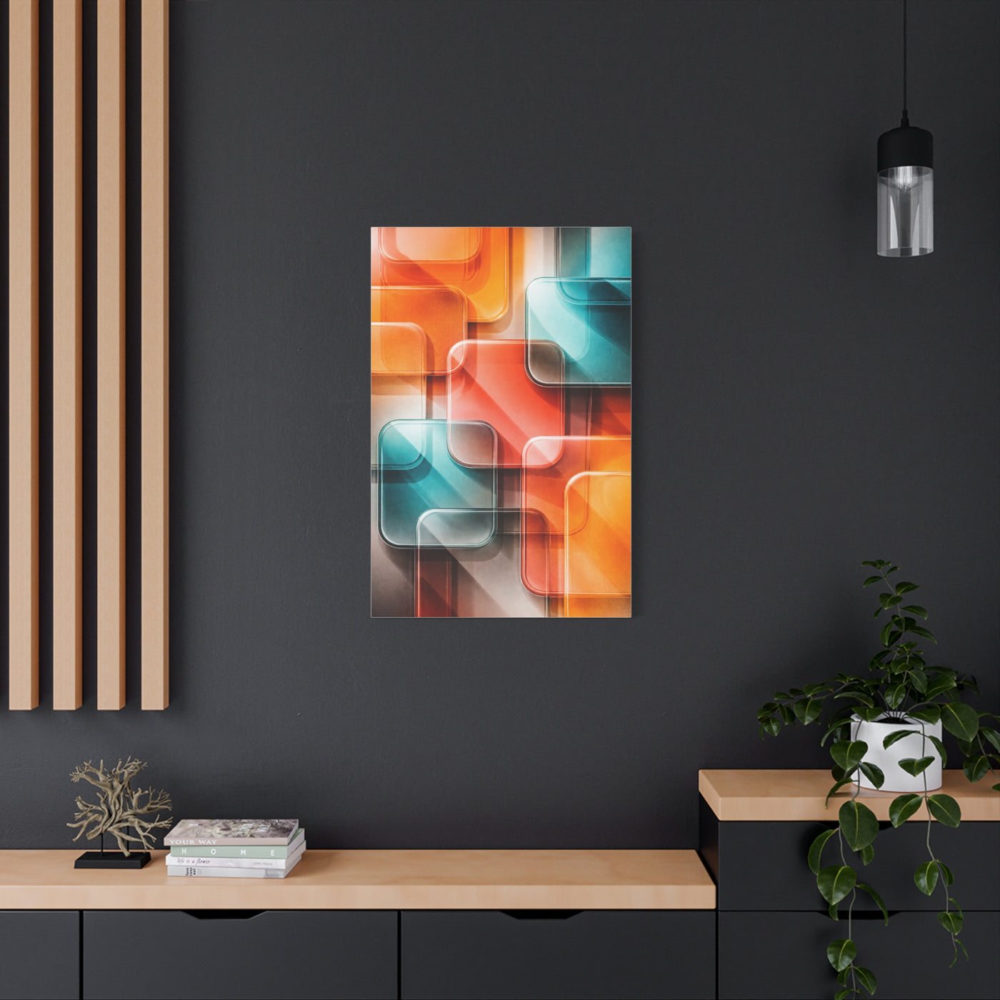 Tangerine and Teal Acrylic Geometry Wall Art & Canvas Print