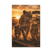 Lioness with Cubs Golden Path Wall Art & Canvas Print