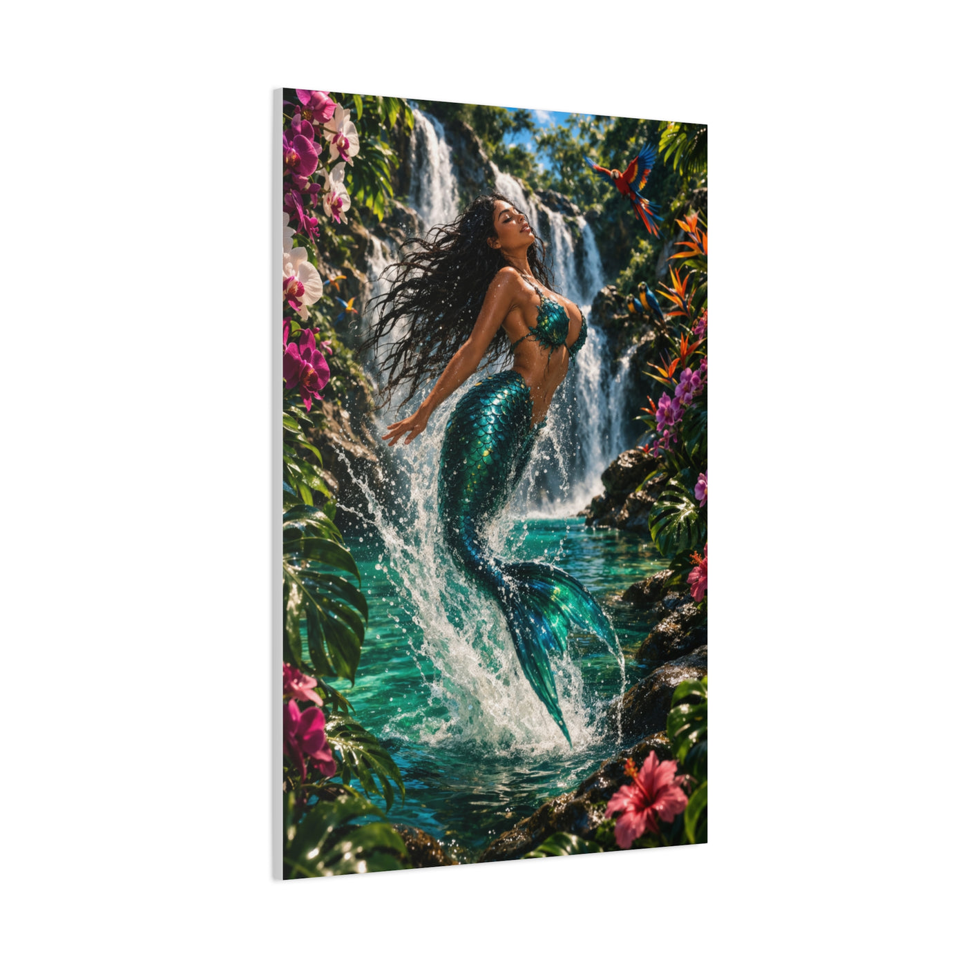 Tropical Waterfall Mermaid Escape Wall Art & Canvas Print