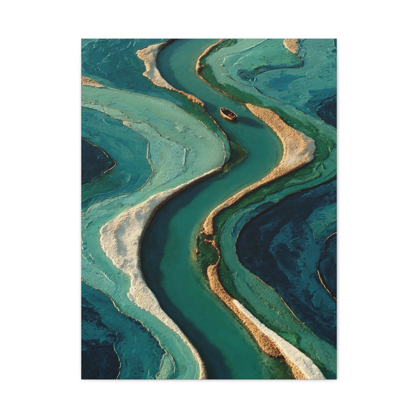 Aerial Marsh Green River Abstract Wall Art & Canvas Print