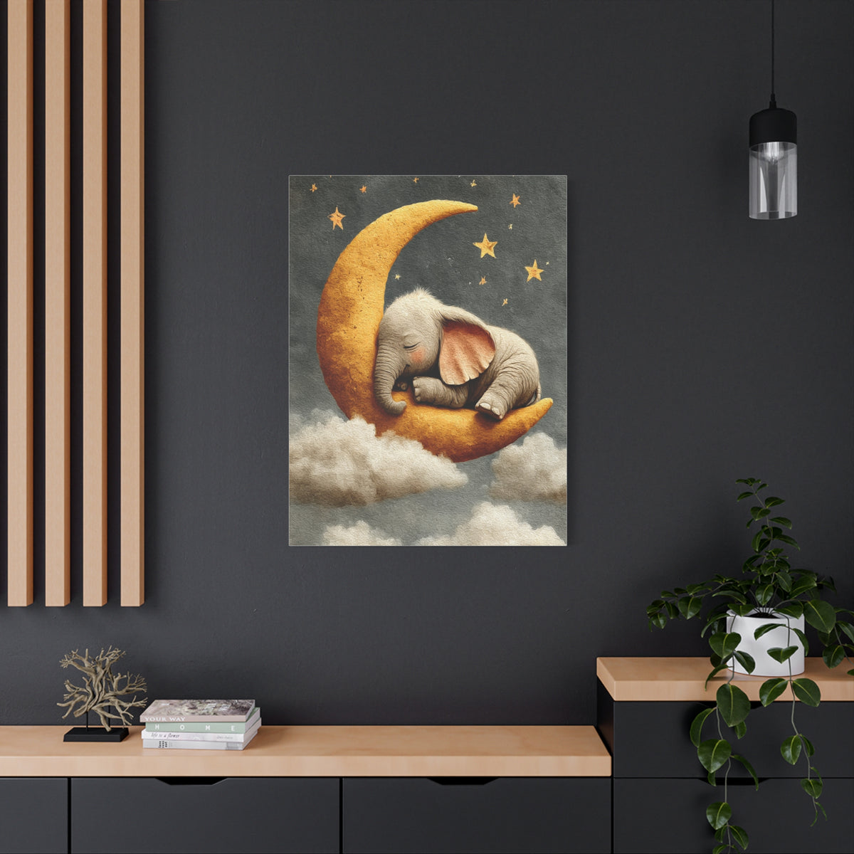 Baby Elephant Moon Dream Wall Art & Canvas Print