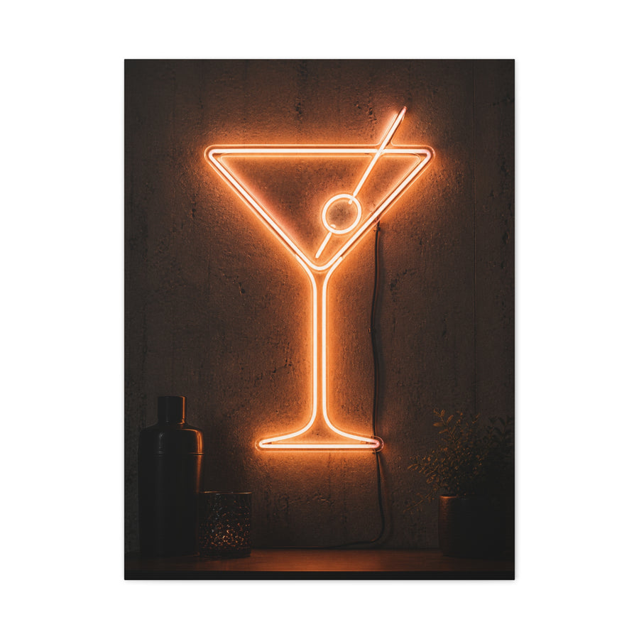 Amber Neon Martini Sign Wall Art & Canvas Print
