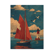 Primitive Coastal Sailboat Folk Wall Art & Canvas Print