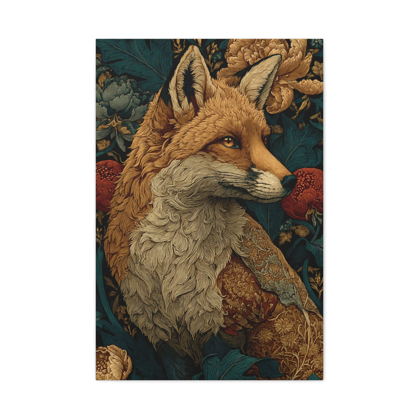 William Morris Style Ornamental Fox Wall Art & Canvas Print