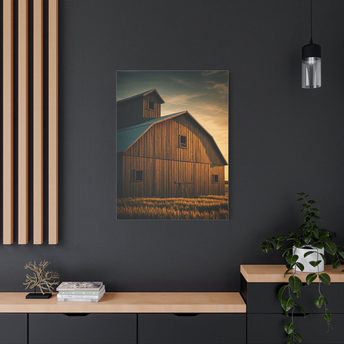 Twin Barn Structures in Evening Light Wall Art & Canvas Prints