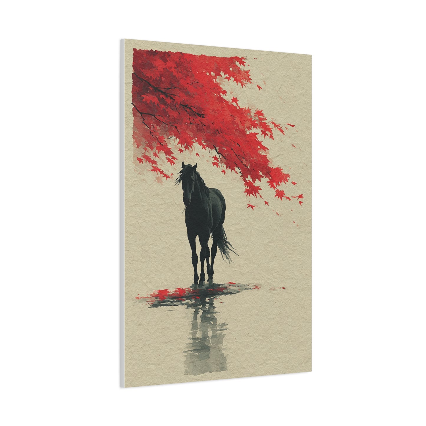 Minimal Horse Silhouette Under Red Maple Wall Art & Canvas Print