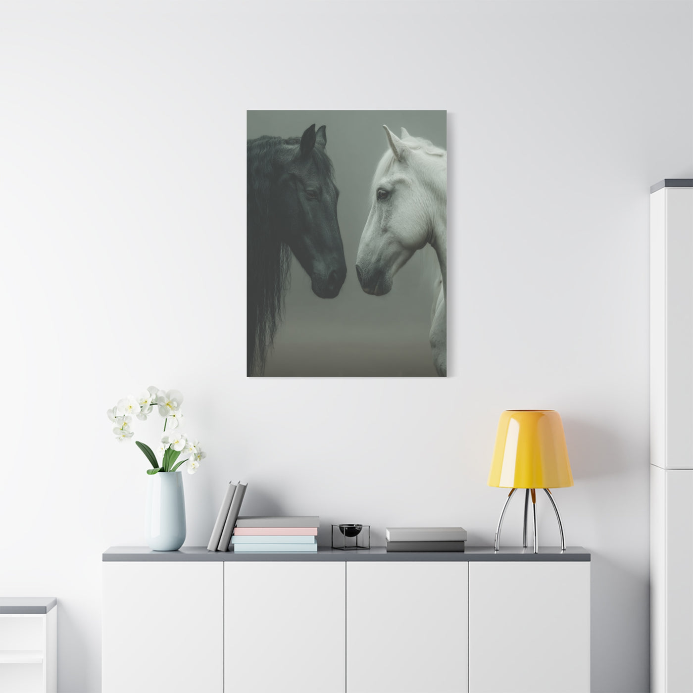 Dual Horse Contrast Portrait Wall Art & Canvas Print
