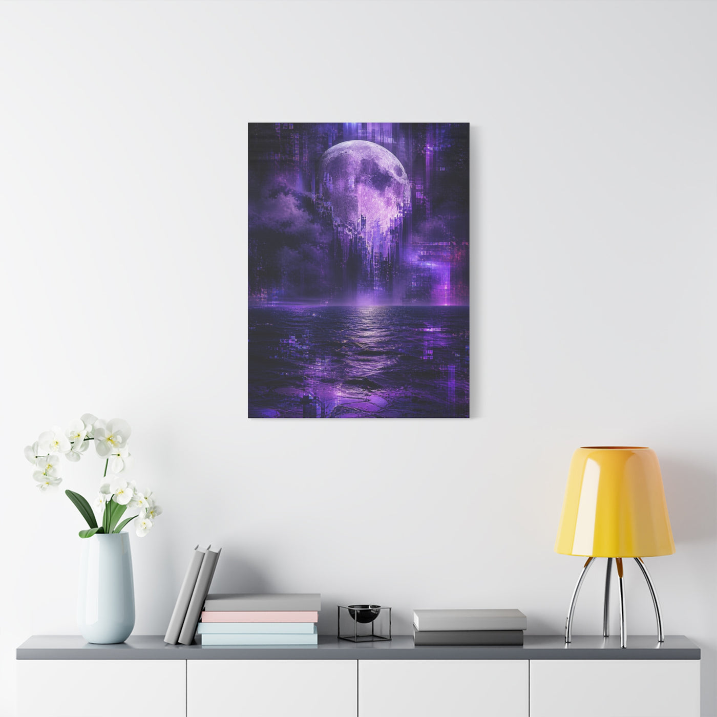 Surreal Violet Moon Glitchscape Wall Art & Canvas Print