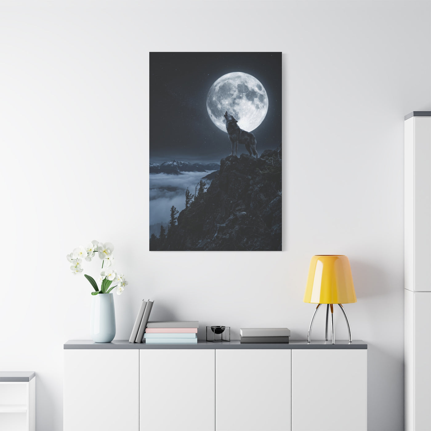 Full Moon Howling Wolf Ridge Scene Wall Art & Canvas Print