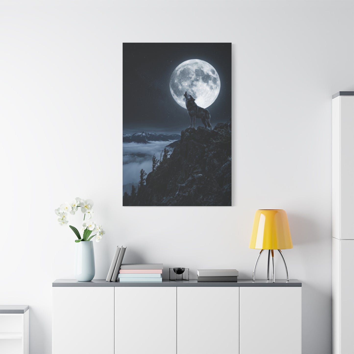 Full Moon Howling Wolf Ridge Scene Wall Art & Canvas Print