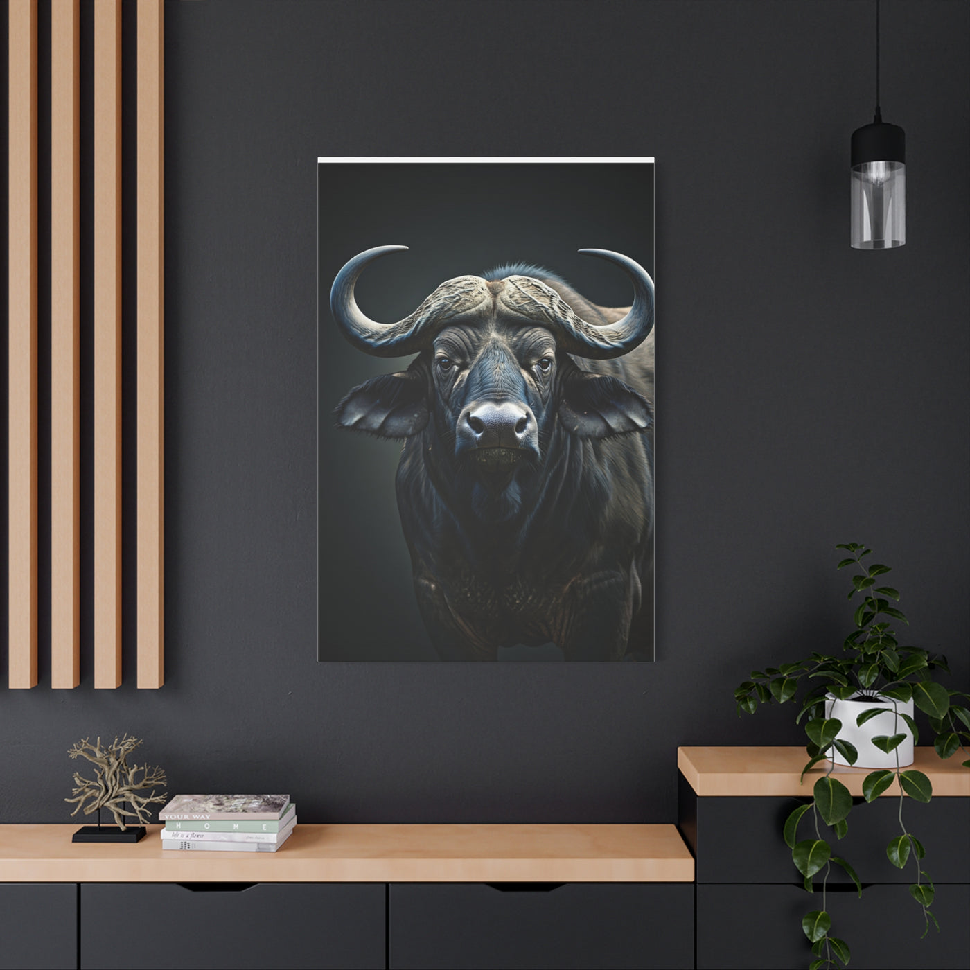 Ultra-Dark Matte Cape Buffalo Portrait Wall Art & Canvas Print