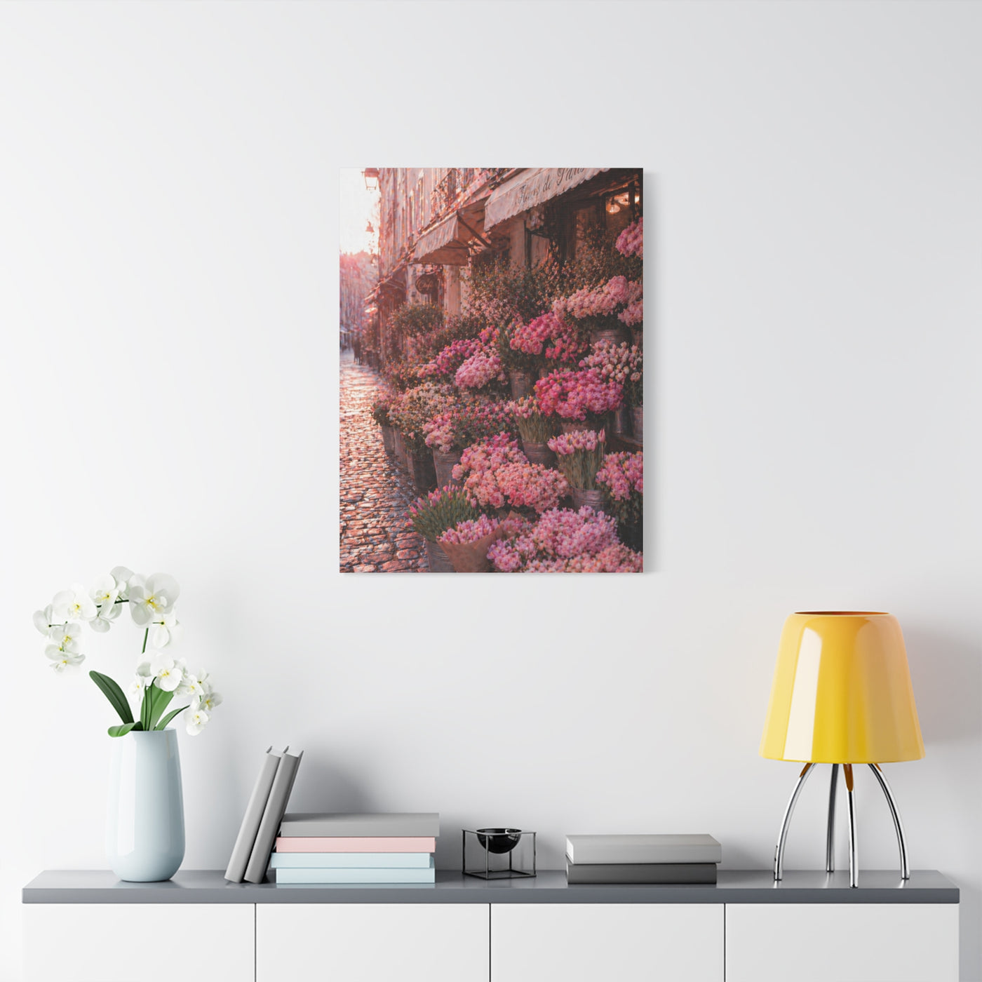 Parisian Pink Flower Market Street Wall Art & Canvas Print