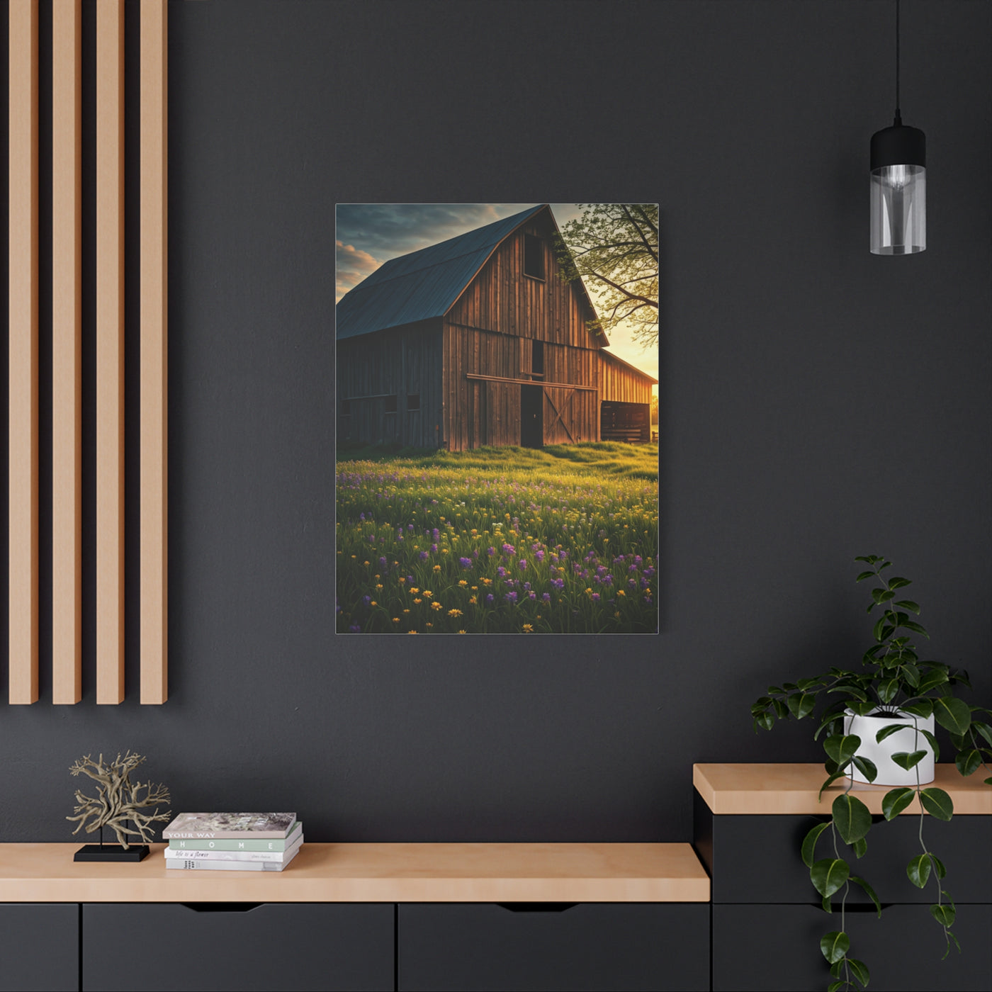 Wildflower Meadow Barn at Sunrise Wall Art & Canvas Prints