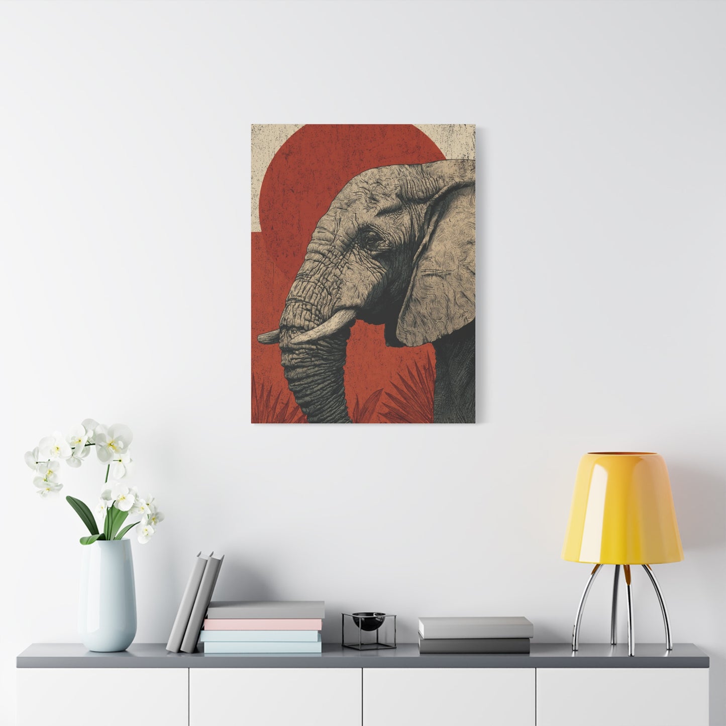 Minimal Boho Elephant Line Portrait Wall Art & Canvas Print