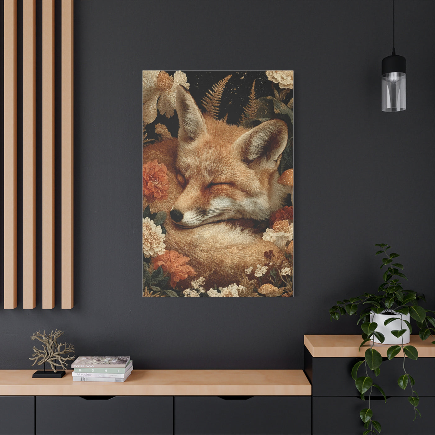 Sleeping Fox Floral Woodland Wall Art & Canvas Print