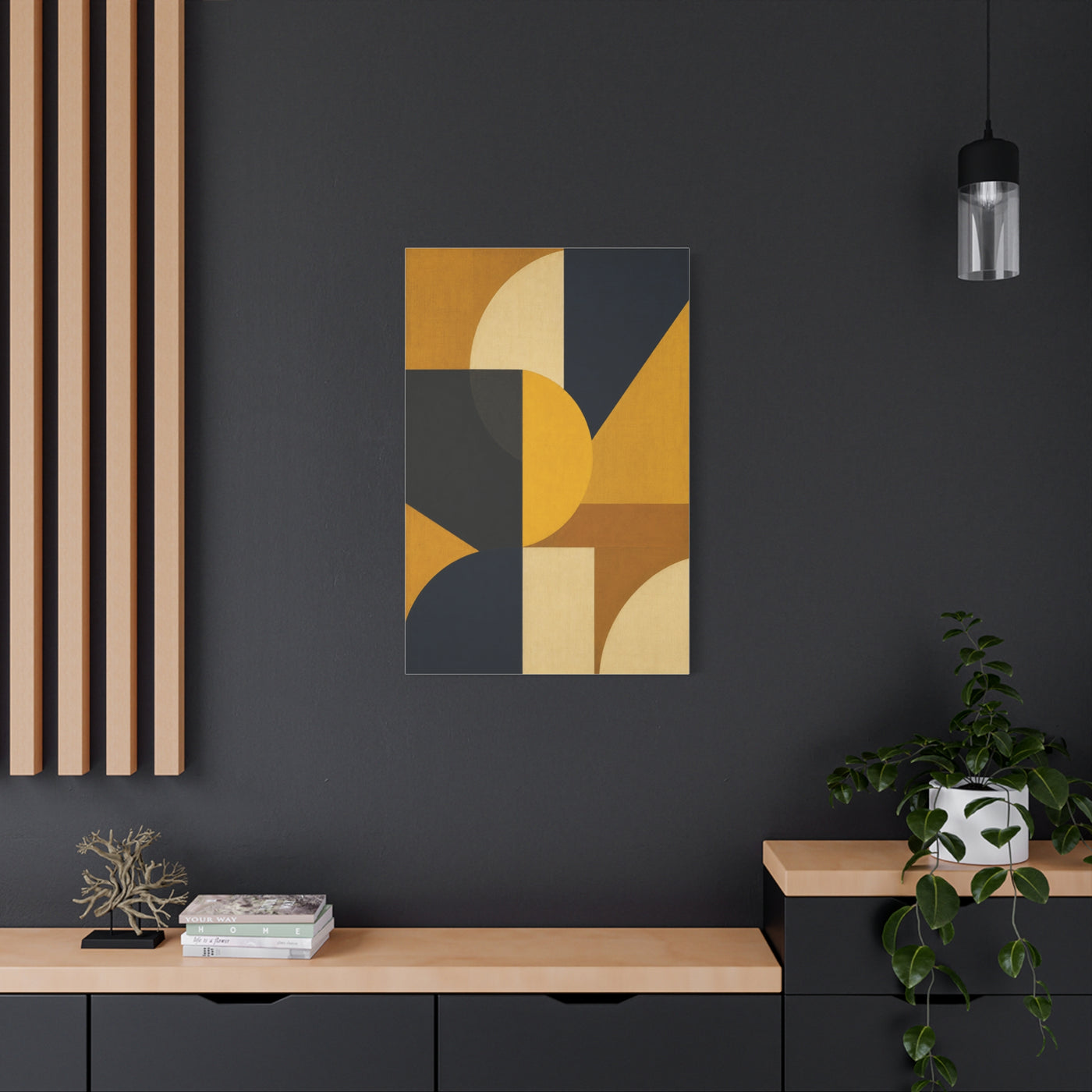 Mid-Century Geometric Mustard Composition Wall Art & Canvas Print
