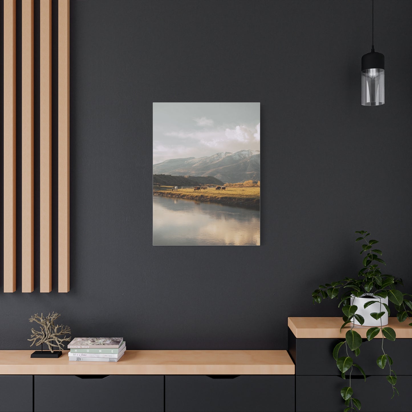 Mountain River Cattle Pasture Wall Art & Canvas Print