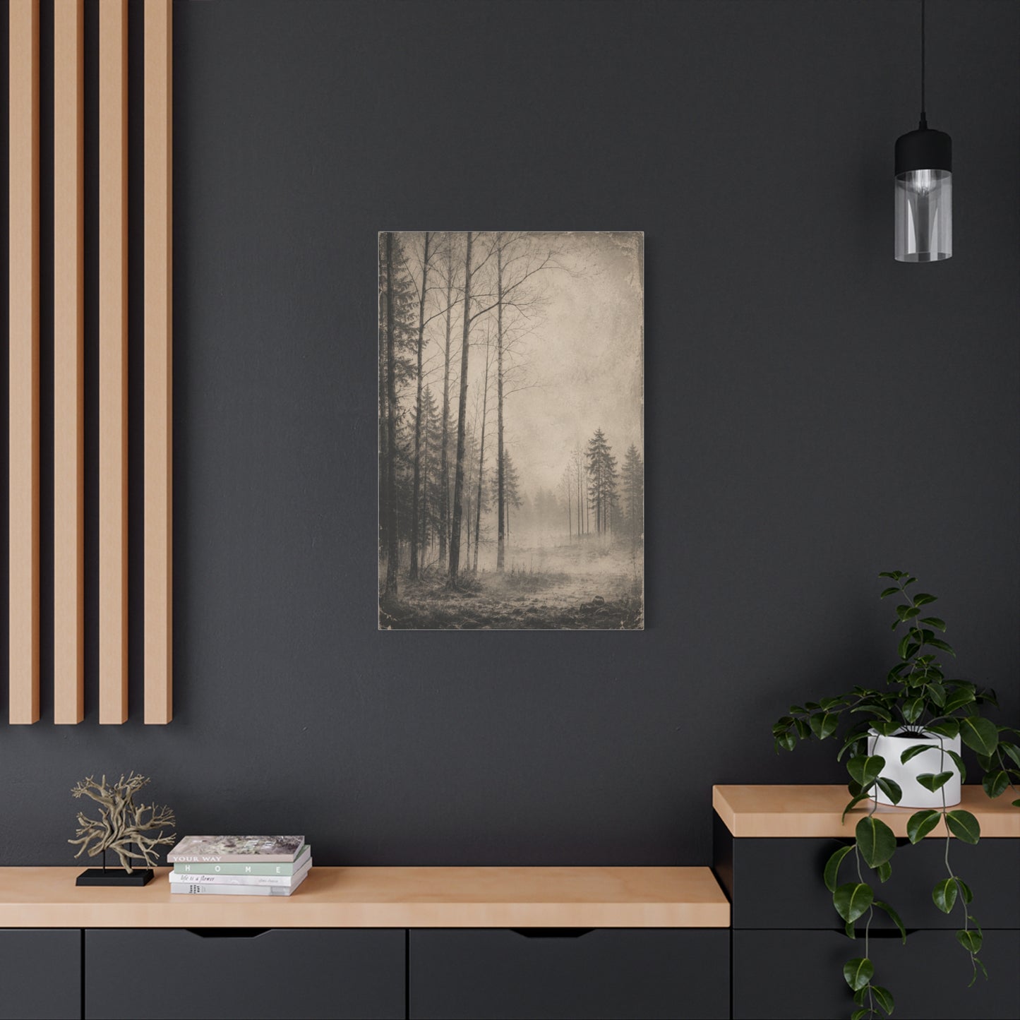 Vintage Fog Forest Monochrome Trees Wall Art & Canvas Print