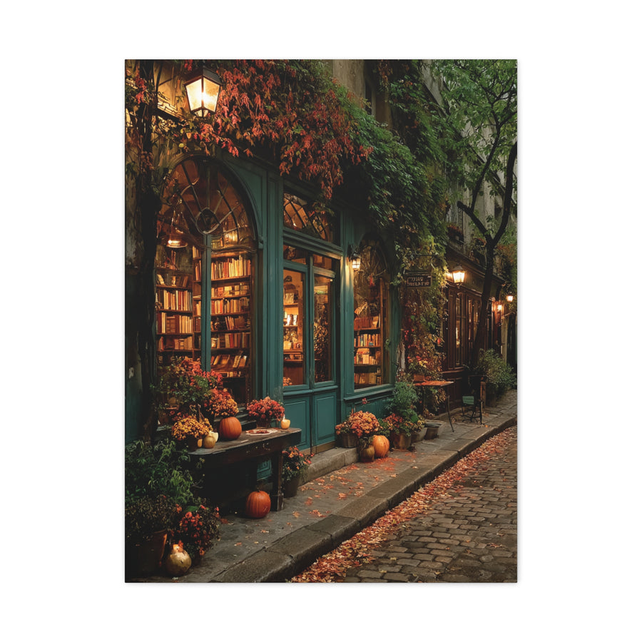 Autumn Bookshop Street Scene Wall Art & Canvas Print