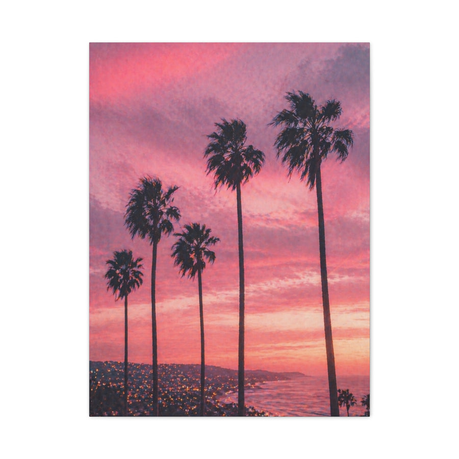 Pink Sunset Palm Coast Wall Art & Canvas Print