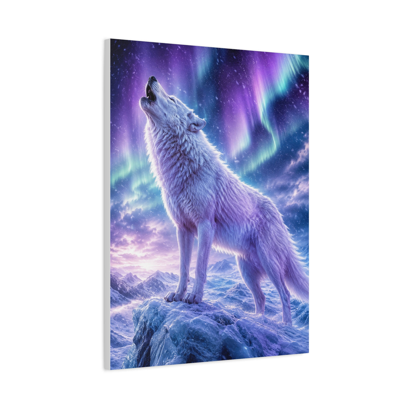 Aurora Night White Wolf Howling Scene Wall Art & Canvas Print