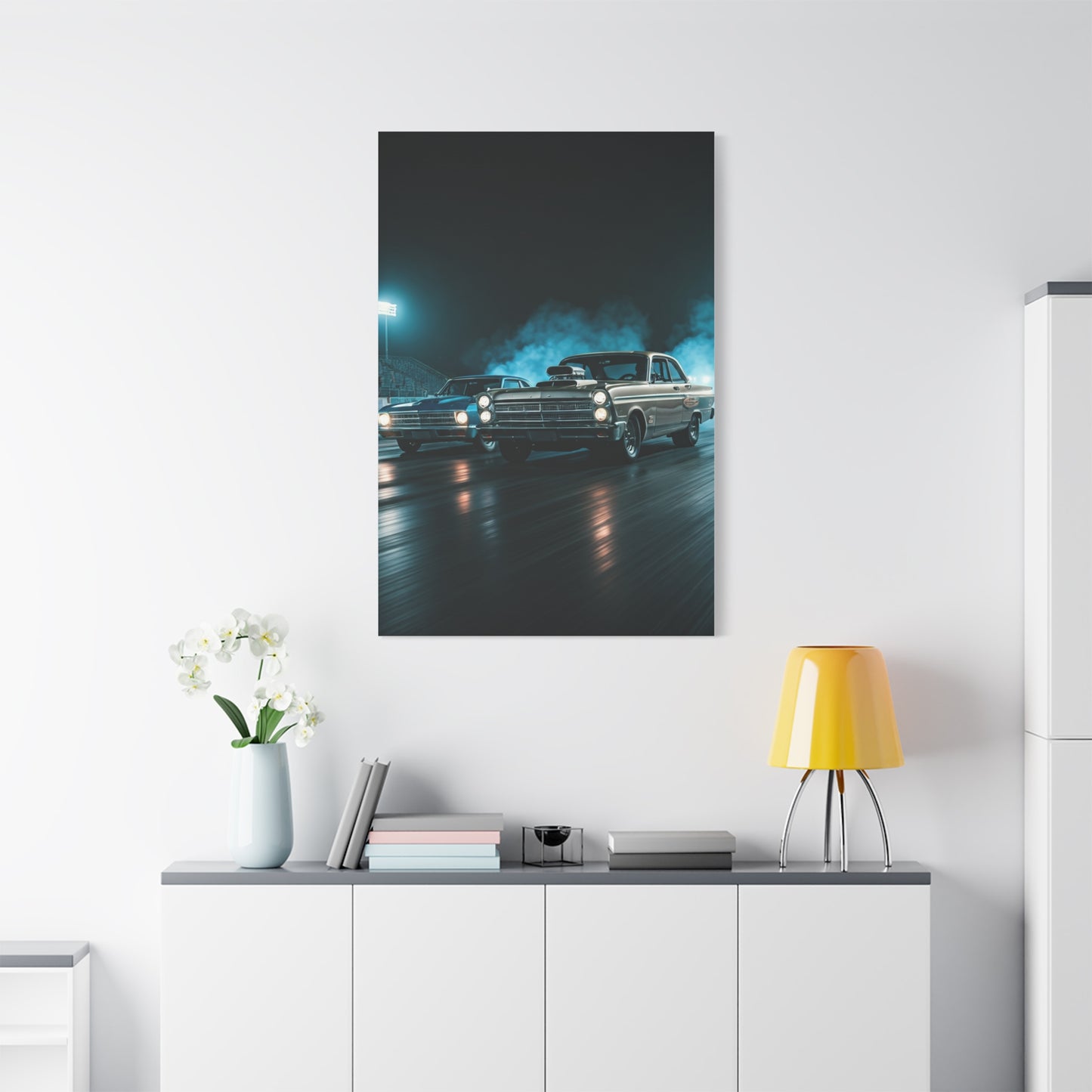 1967 Dodge Coronet Super Stock vs Chevrolet Biscayne 409 Drag Duel Wall Art & Canvas Prints