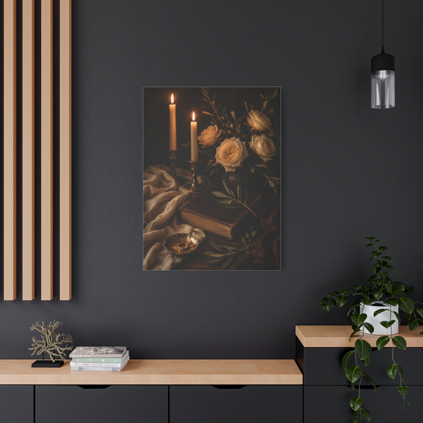 Romantic Candlelit Rose Still Life Wall Art & Canvas Print