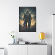 Soldier Standing With Flag of Courage Wall Art & Canvas Prints