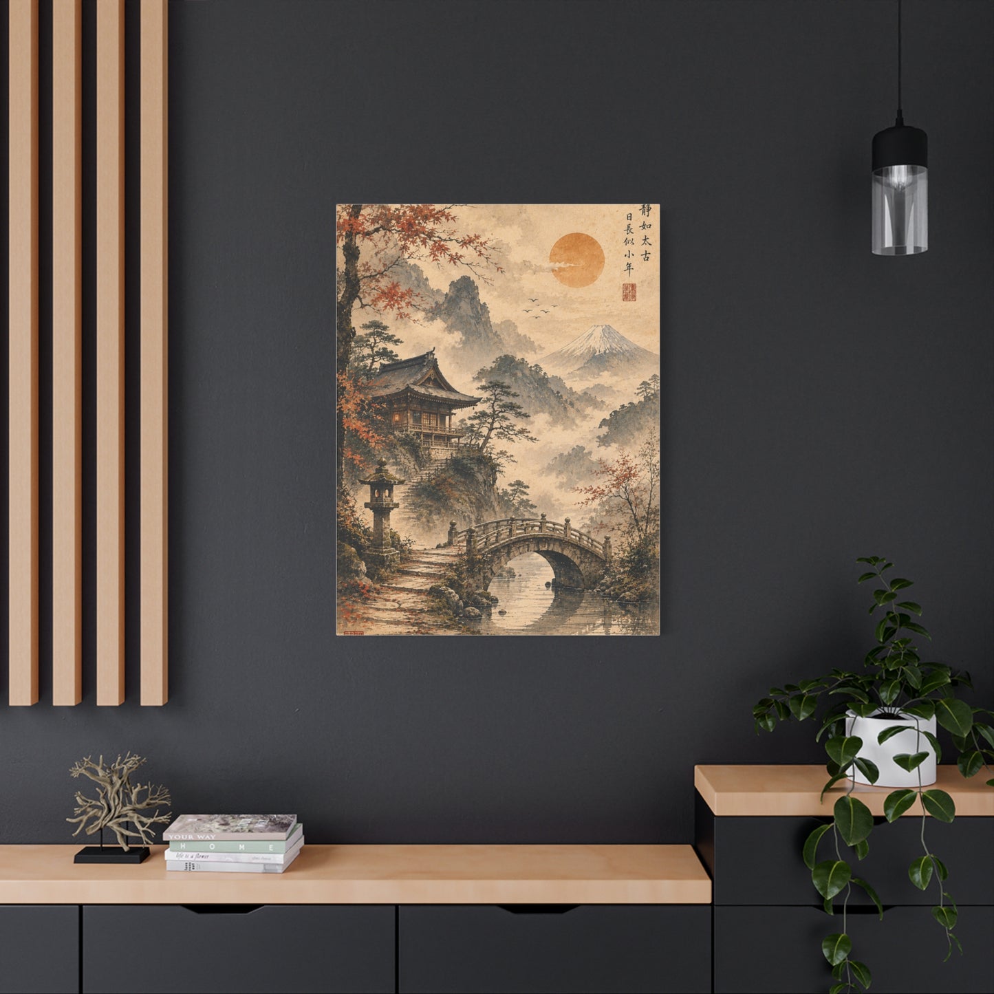Kyoto Temple Bridge Mist Landscape Wall Art & Canvas Print